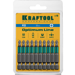 26124-2-50-10 Optimum Line Биты, PZ2, 50 мм, тип хвостовика E 1/4'', 10 шт в блистере, KRAFTOOL