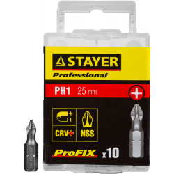 26201-1-25-10_z01 Биты STAYER ''PROFESSIONAL'' ProFix Phillips, тип хвостовика C 1/4'', № 1, L=25мм, 10шт