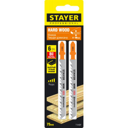 15985-4_z02 Полотна STAYER,  T144DF, для эл/лобзика, Bi-Metal, по дереву, ДВП, ДСП, T-хвост., шаг 4мм, 75мм, 2шт