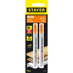 159901-2.5_z02 Полотна STAYER, T101BF, для эл/лобзика, Bi-Metal, по твердому дереву, T-хвост., шаг 2,5мм, 75мм, 2шт