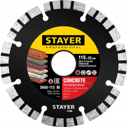 3660-115_z02 CONCRETE 115 мм, диск алмазный отрезной по бетону, кирпичу, плитке, STAYER Professional