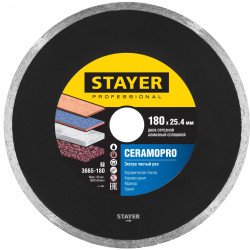 3665-180_z02 CERAMOPRO 180 мм, диск алмазный отрезной сплошной по керамограниту, мрамору, плитке, STAYER Professional
