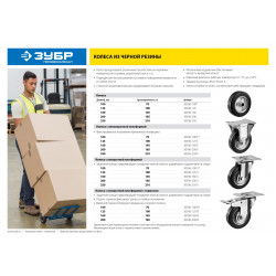 30936-125-S Колесо поворотное d=125 мм, г/п 100 кг, резина/металл, игольчатый подшипник, ЗУБР