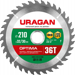 Диск пильный по дереву URAGAN Optima 210х32/30мм 36Т 36801-210-32-36_z01