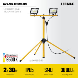 56925-2-30 Светодиодные прожекторы на штативе LED-MAX STAYER 2х30Вт, 6500К IP65, 1.6 м