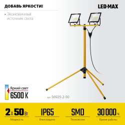 56925-2-50 Светодиодные прожекторы на штативе LED-MAX STAYER 2х50Вт, 6500К IP65, 1.6 м