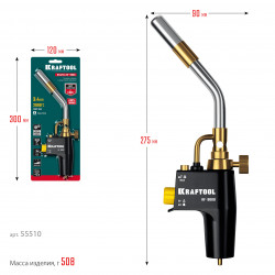 55510 Газовая горелка Blue Fire KRAFTOOL KF-9000, с пьезоподжигом на баллон турбо нагрев + 30% 2000°C