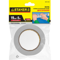 12231-19-05 Двухсторонняя клейкая лента на вспененной основе, STAYER Professional 12231-19-05, белая, 19мм х 5м