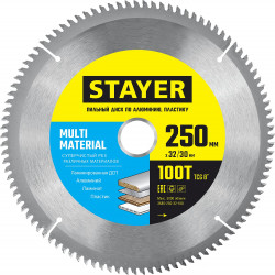 3685-250-32-100 STAYER MULTI MATERIAL 250х32/30мм 100Т, диск пильный по алюминию, супер чистый рез