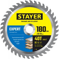 3682-180-20-40_z01 STAYER EXPERT 180 x 20/16мм 40T, диск пильный по дереву, точный рез