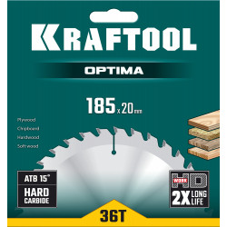 36951-185-20 KRAFTOOL Optima 185х20мм 36Т, диск пильный по дереву