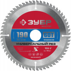 36916-190-30-60_z01 ЗУБР Универсальный рез 190 x 30/20мм 60Т, диск пильный по алюминию