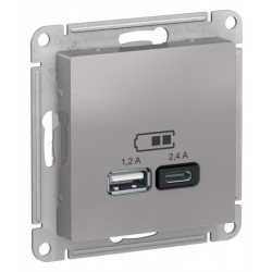 Розетка USB AtlasDesign тип A+C 5В/2.4А 2х5В/1.2А механизм алюм. SE ATN000339